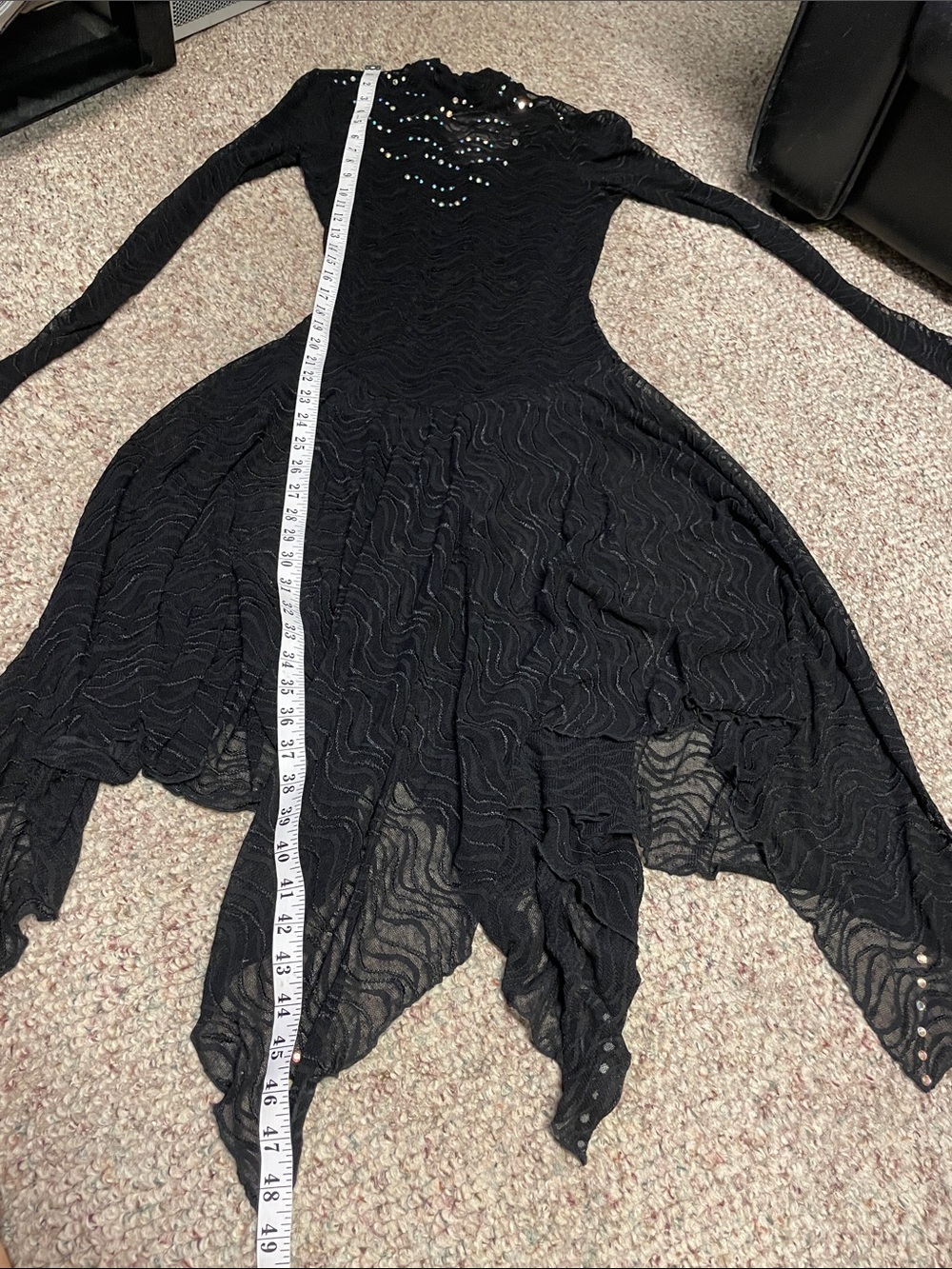 Vintage Black sheer lace long-Sleeve Austrian crystal studded leotard Dress - Picture 9 of 14
